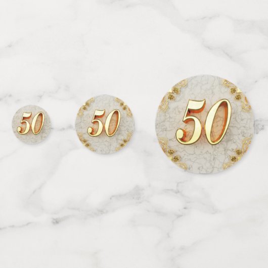 50誕生日または記念日の金ゴールドと大理石 コンフェッティ (正面)