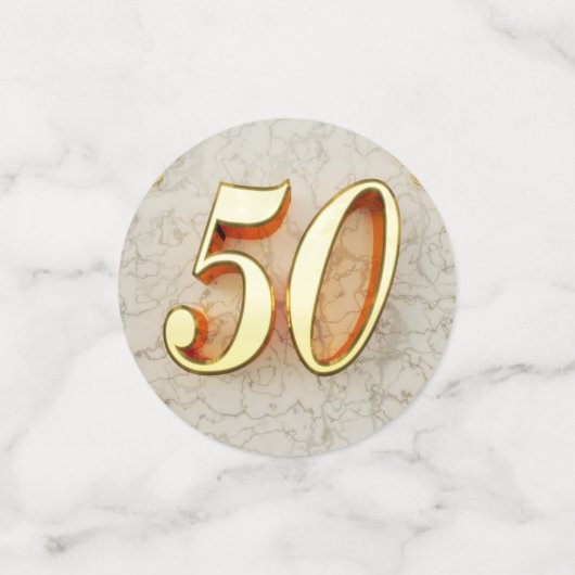 50誕生日または記念日の金ゴールドと大理石 コンフェッティ (スモール正面)