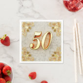 50誕生日または記念日の金ゴールドと大理石 スタンダードカクテルナプキン (インサイチュ)