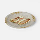 50誕生日または記念日の金ゴールドと大理石 ペーパープレート (アングル)