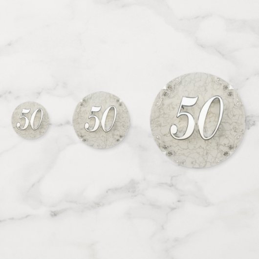 50誕生日または記念日の銀の大理石 コンフェッティ (正面)