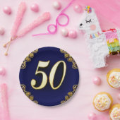 50誕生日または記念日金ゴールドとブルー ペーパープレート (パーティー)