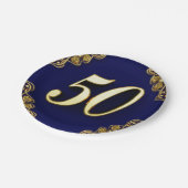 50誕生日または記念日金ゴールドとブルー ペーパープレート (アングル)