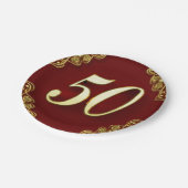50誕生日または記念日金ゴールドと赤 ペーパープレート (アングル)