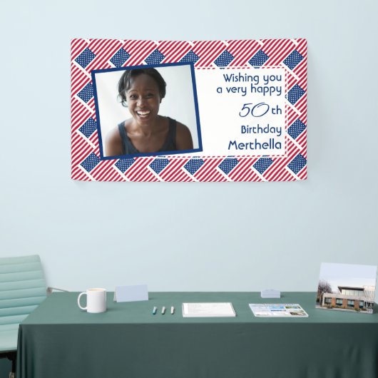 50誕生日アメリカ国旗の写真 横断幕 (トレードショー)