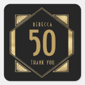 50誕生日アールデコ名感謝してい金ゴールド黒 スクエアシール (正面)