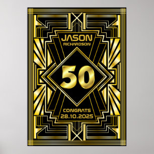 50誕生日アールデコ金ゴールドブラック素晴らしギャツビー ポスター