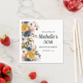 50誕生日イエローネイビーブルーフローラへようこそ スタンダードカクテルナプキン (インサイチュ)