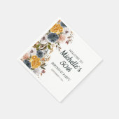 50誕生日イエローネイビーブルーフローラへようこそ スタンダードカクテルナプキン (角)