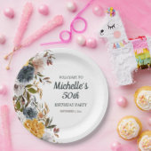 50誕生日イエローネイビーブルーフローラへようこそ ペーパープレート (パーティー)