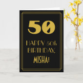 50誕生日インスパイア~アールデコ「50」の外観と名前 カード (黄色い花)