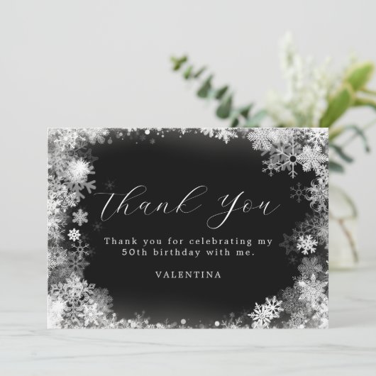 50誕生日ウィンターワンダーランドスノーフレーク サンキューカード (スタンド正面)