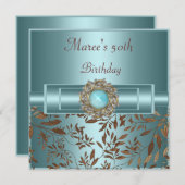 50誕生日エレガントティール(緑がかった色)ブルージュエル 招待状 (正面/裏面)