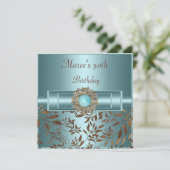 50誕生日エレガントティール(緑がかった色)ブルージュエル 招待状 (スタンド正面)