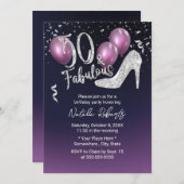 50誕生日エレガントパープルファブラス50 招待状 (正面/裏面)