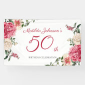 50誕生日エレガントピンク白フローラ植物学 横断幕 (横)