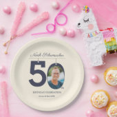 50誕生日エレガントベージュヴィンテージカスタム写真 ペーパープレート (パーティー)