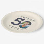 50誕生日エレガントベージュヴィンテージカスタム写真 ペーパープレート (アングル)