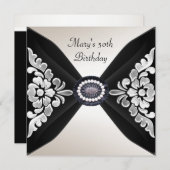 50誕生日エレガント白黒ジュエル2 招待状 (正面/裏面)