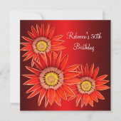50誕生日エレガント赤い花 招待状 (正面)