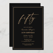 50誕生日エレガント金ゴールドブラックパーティの招待状 招待状 (正面/裏面)