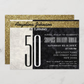 50誕生日エレガント金ゴールド白大理石 招待状 (正面/裏面)