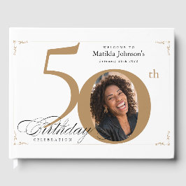 50誕生日エレガント金ゴールド白書写真 ゲストブック