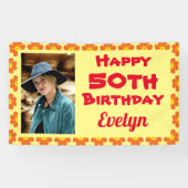 50誕生日オレンジ花写真 横断幕 (横)