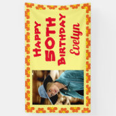 50誕生日オレンジ花写真 横断幕 (縦)