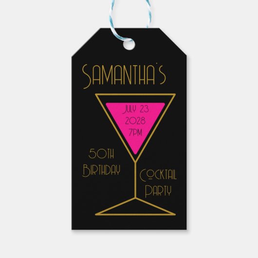 50誕生日カクテルパーティーの好意ブラック金ゴールド ギフトタグ (正面)