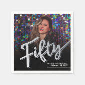 50誕生日カスタムフォトスクリプトシルバー スタンダードカクテルナプキン (正面)