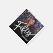 50誕生日カスタムフォトスクリプトシルバー スタンダードカクテルナプキン (角)