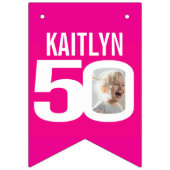 50誕生日カスタムフォトピンク白 バンティングフラッグ (第1の旗)