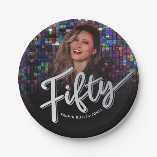 50誕生日カスタム写真銀色 ペーパープレート (正面)