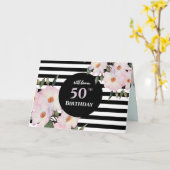 50誕生日カスタム水彩バラストライプ カード (黄色い花)