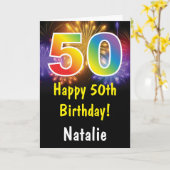 50誕生日カラフルレインボー花火カード カード (黄色い花)