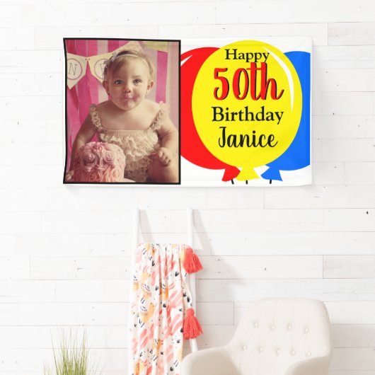 50誕生日カラフル風船の写真 横断幕 (インサイチュ)