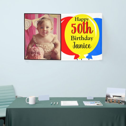 50誕生日カラフル風船の写真 横断幕 (トレードショー)