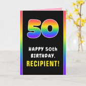 50誕生日カラフル:レインボー# 50、名前をカスタムする カード (黄色い花)