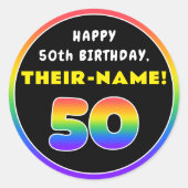 50誕生日カラフル:レインボー# 50、名前をカスタムする ラウンドシール (正面)