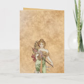 50誕生日カード、春女神、ヴィンテージアート 箔グリーティングカード (裏面)