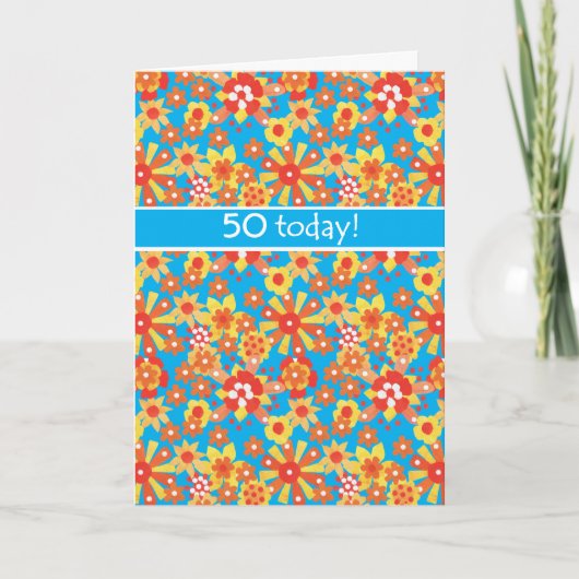 50誕生日カードDitsyオレンジ色の花 カード (正面)