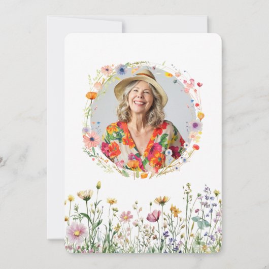 50誕生日ガーデンフローラワイルドメドウフォト 招待状 (裏面)