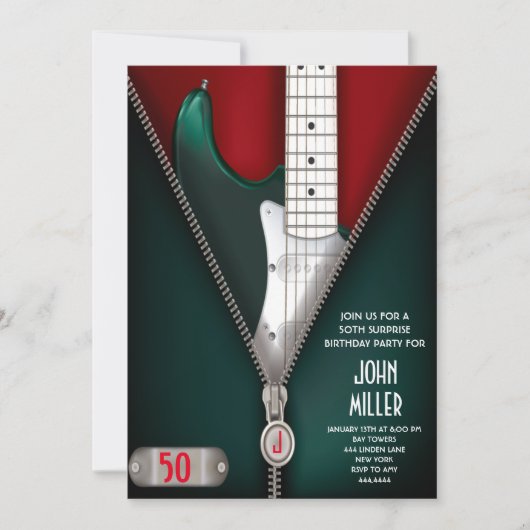 50誕生日ギターロックスター招待状 招待状 (正面)