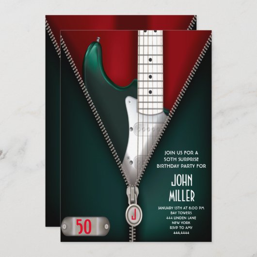 50誕生日ギターロックスター招待状 招待状 (正面/裏面)