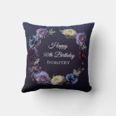 50誕生日ギフトカスタムムーディパープルフラワー クッション (裏面)