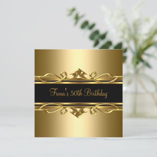 50誕生日クエレガントラス華美金ゴールドブラック2 招待状 (スタンド正面)