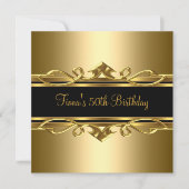 50誕生日クエレガントラス華美金ゴールドブラック2 招待状 (正面)