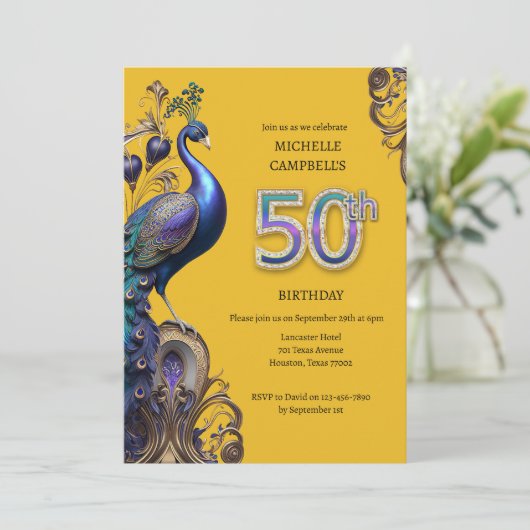 50誕生日クジャク 招待状 (スタンド正面)