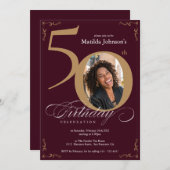50誕生日クラシー・ブルゴーニュ金ゴールドカスタム写真 招待状 (正面/裏面)